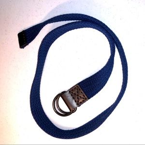 Navy Blue Belt with Leather Trim and D-Rings